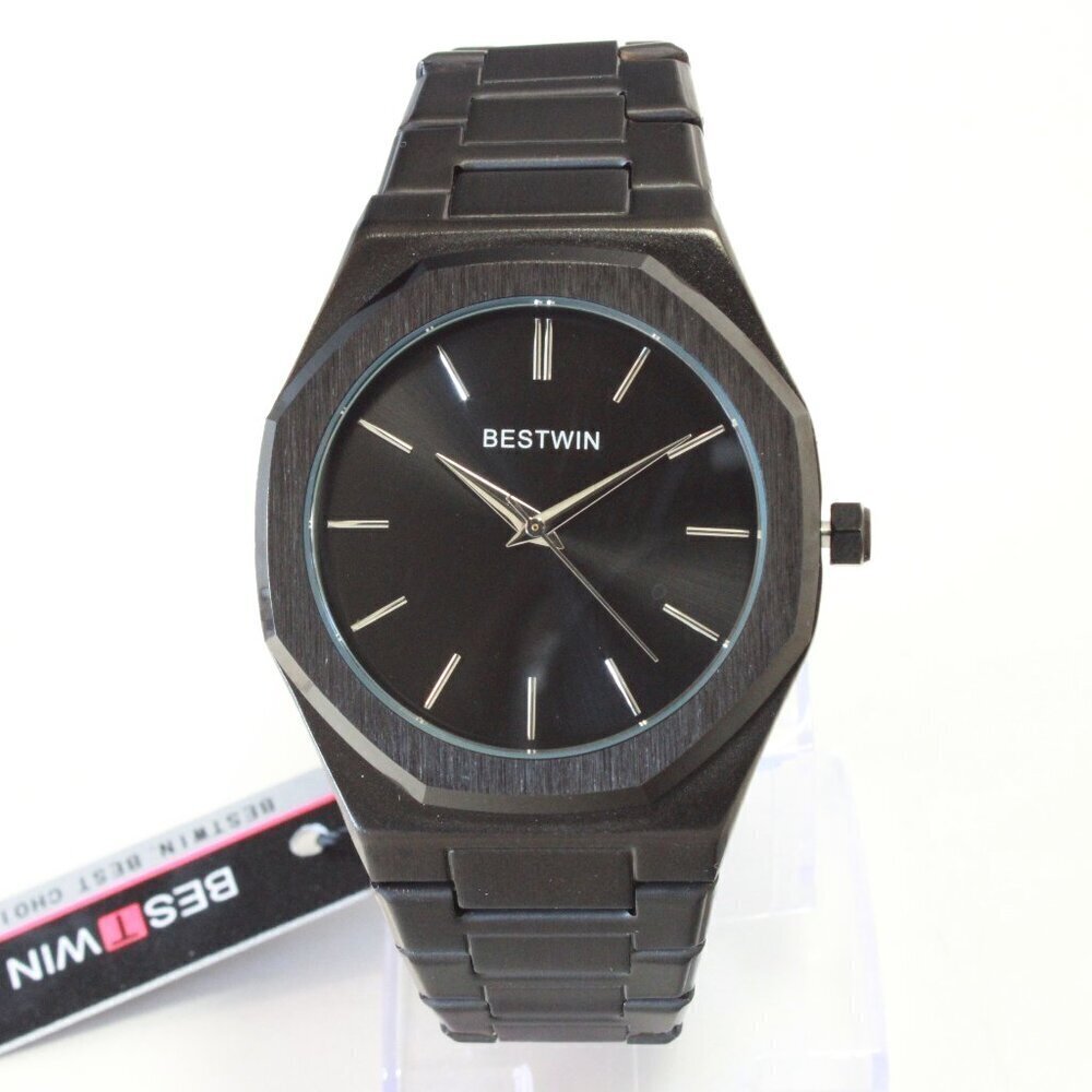 Men's Sports Watch Integrated Bracelet Blacked Out Quartz 41.5mm - Picture 3 of 13